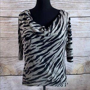 3/4 Sleeve Sequence Zebra Top Size XL